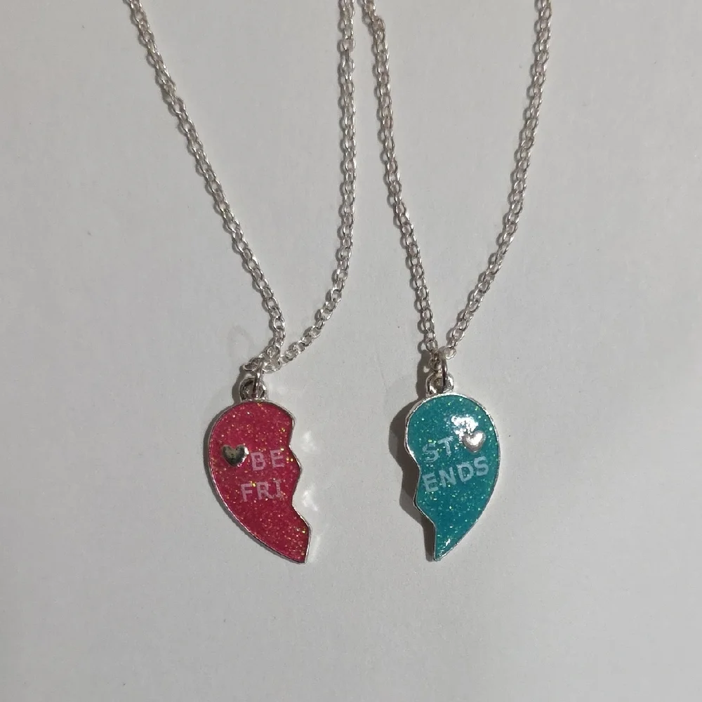 Silver Best Friends Broken Heart Necklace Set – Matching Split Pendant Jewelry